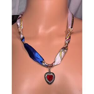 "Crimson Embrace – Silk & Heart Pendant Necklace"